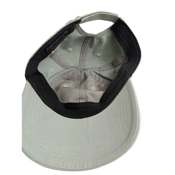 Carhartt Strapback Baseball Cap Green One Size Adjustable Leather Patch Cotton - Picture 5 of 5